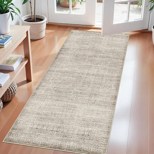 2x5 Abstract Kitchen Runner Rug: Non-Slip Thin Entryway Carpet Soft Hallway Bedroom Beside Floor Mat Neutral Easy-Clean Mat Washable Water Resistant Rug for Bathroom Low-Pile Doormat(Beige/Ivory,2x5)