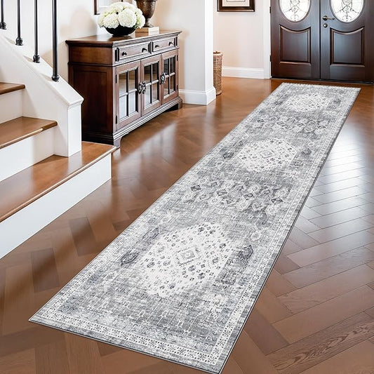 RUUGME 2x8 Hallway Runner Rug: Easy Clean Washable Carpet for Kitchen Bedroom Soft Non Slip Rugs for Entryway Laundry Vintgae Distressed Low Pile Home Decor Floor Mat for Bathroom 2x8 Grey