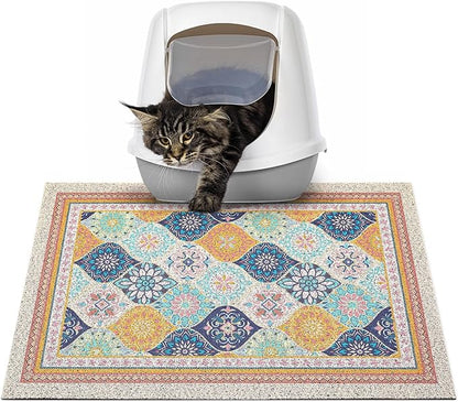 Glittme Cat Litter Mat with Non-Slip Bottom Litter Box Mat 24"X15" Litter Trapping Mat Easy to Clean Washable Cat Food Mat for Kitty,S