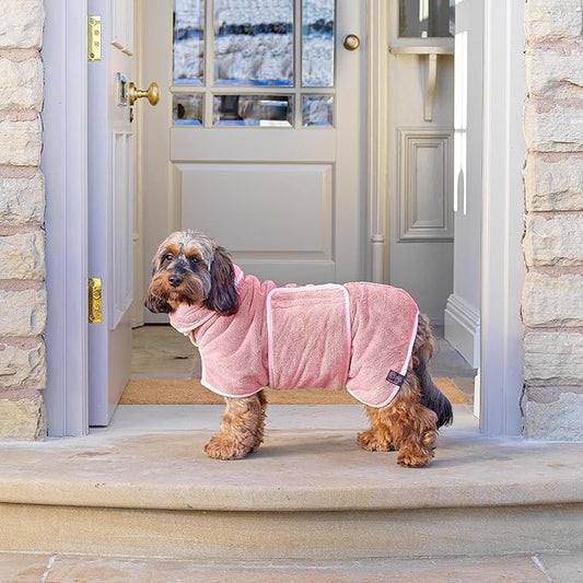 Lucky Pooch® Dog Robe - Luxurious Dog Bathrobe - Ultra Absorbent Dries Your Dogs in Minutes! Double-Layer, Super Soft Towel and Bath Robe All in One (XL, Dusty Pink)