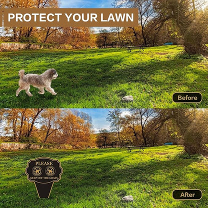 Double Sided Yard Sign 2PACK, Please Be Respectful Keep Off The Grass, 14”x10” No Pooping or Peeing Dog Lawn Stake with Integrated Mount for Outdoor Use (2PACK-Keep Off The Grass)