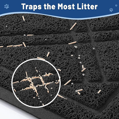 Smiry Cat Litter Box Mat 47x32, Non-Slip Water Resistant Litter Trapping Mat, Easy Clean Less Waste and Urine-Locking Cat Carpet for Indoor, Black