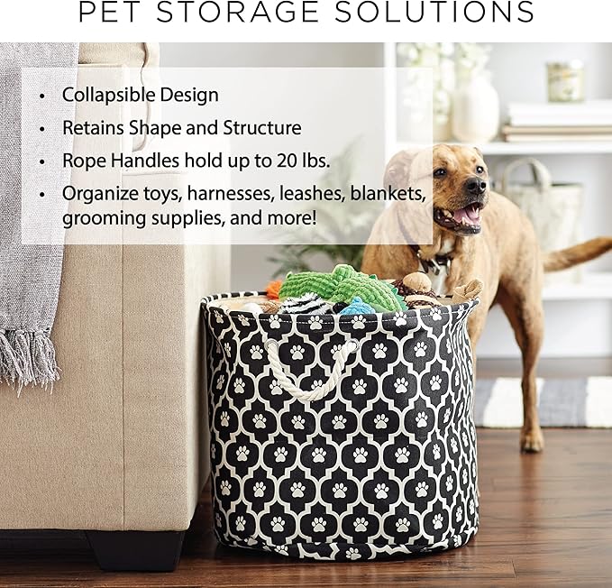Bone Dry Pet Storage Collection Striped Paw Patch Bin, Aqua, Small Round