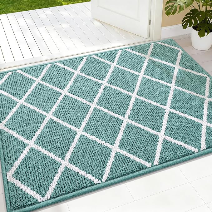 Finchitty Indoor Door Mat, Dirt Resistant and Absorbent, Low-Profile, Non-Slip, Washable Inside Floor Mats for Front Door, Back, and Entrance, 32" x 20", Sage Green