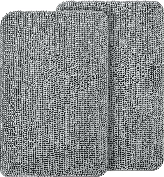 OLANLY Dog Door Mat Set 2-Piece 59x24, Absorbs Moisture and Dirt, Absorbent Non-Slip Washable Doormat, Quick Dry Chenille Mud Mat for Dogs, Entry Indoor Entryway Carpet for Inside Floor, Grey