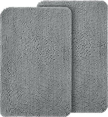 OLANLY Dog Door Mat Set 2-Piece 59x24, Absorbs Moisture and Dirt, Absorbent Non-Slip Washable Doormat, Quick Dry Chenille Mud Mat for Dogs, Entry Indoor Entryway Carpet for Inside Floor, Grey