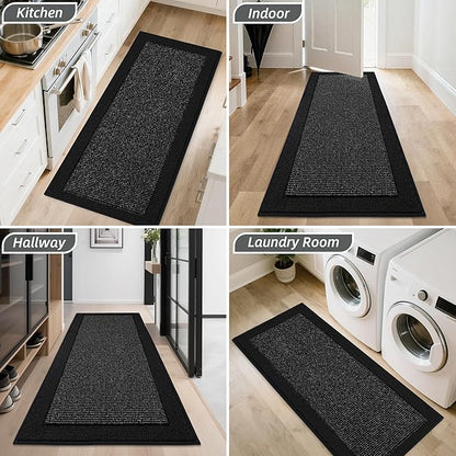 BEQHAUSE Indoor Door Mat 20" x 48", Dirt Trapper Door Mats Non-Slip Entryway Rugs Washable, Resist Dirt Absorbent Welcome Mat, Low Profile Floor Mats for Front Back Door and Entryway, Black