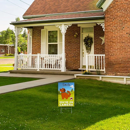 2 PC Smile You're on Camera Signs, 8x12 DS Coroplast No Dog Poop Signs for Yard, Please Curb Your Dog Sign