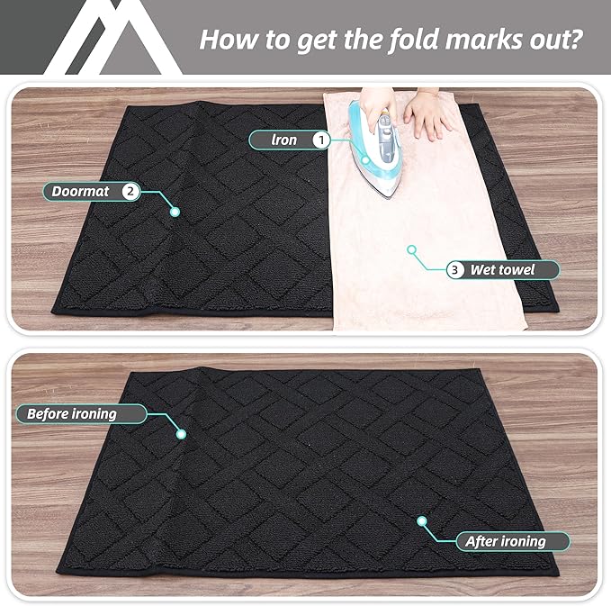 COSY HOMEER Door Mat Indoor Entrance, Non-Slip Absorbent Doormat for Front Door, Low-Profile Entryway Mat for Dirty Paws, Washable Dirt Trapper Mats (20"x32", Black)