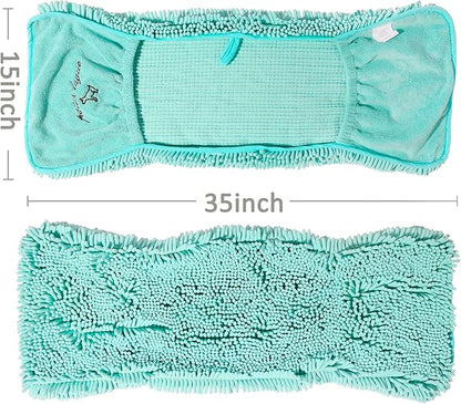Patas Lague 2 Pack Absorbent Dog Towel for Drying Dogs Large, 35''x15'' Extra Large Microfiber Quick Drying Pet Bath Towel with Hand Pockets, Machine Washable Pet Shammy Grey Aqua