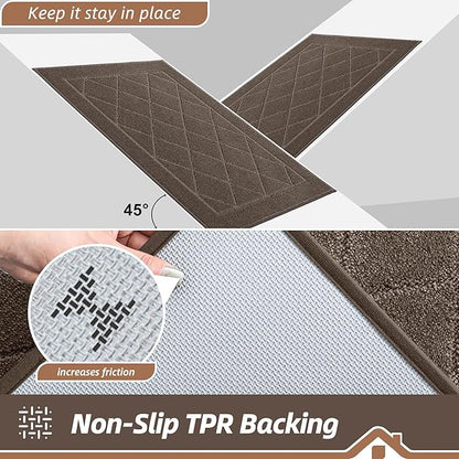 BEQHAUSE Dirt Trapper Door Mat 24" x 36", Doormat Non-Slip Entryway Rugs Washable, Dog Door Mat Stain Resistant and Absorbent Welcome Floor Mat for Front Back Door, Mud Wet Shoes & Paws, Light Brown