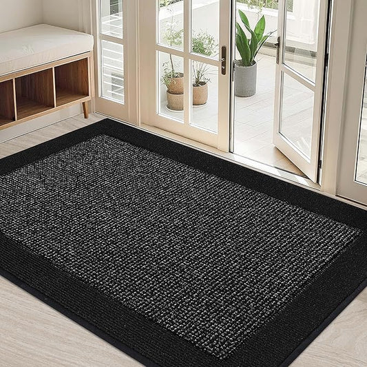 BEQHAUSE Indoor Door Mat 32" x 48", Dirt Trapper Door Mats Non-Slip Entryway Rugs Washable, Resist Dirt Absorbent Welcome Mat, Low Profile Floor Mats for Front Back Door and Entryway, Black