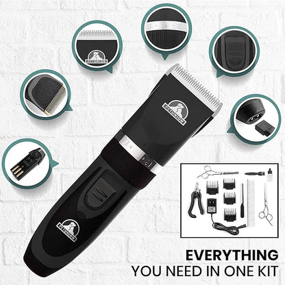 Pet Union Professional Dog Grooming Kit, Rechargeable, Cordless, Low Noise Dog Clippers for Grooming Thick Coats - Clippers, Nail Trimmer, Complete Grooming Set for Dogs, Cats and Other Pets (Chrome)