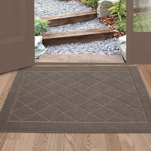 BEQHAUSE Dirt Trapper Door Mat 24" x 36", Doormat Non-Slip Entryway Rugs Washable, Dog Door Mat Stain Resistant and Absorbent Welcome Floor Mat for Front Back Door, Mud Wet Shoes & Paws, Light Brown