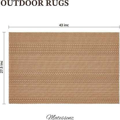 27.5"x43" Washable Outdoor Front Door Mat, Textured Natural Woven Low-Profile Patio Rug with Non-Slip Backing, Neutral Light Brown, for Porch, Entryway, Layering