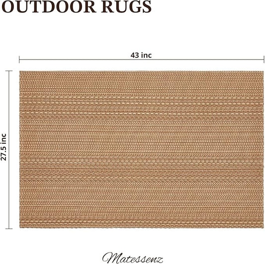 27.5"x43" Washable Outdoor Front Door Mat, Textured Natural Woven Low-Profile Patio Rug with Non-Slip Backing, Neutral Light Brown, for Porch, Entryway, Layering