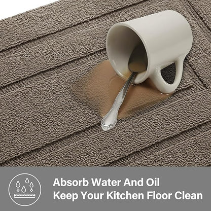 GRANNY SAYS Kitchen Mats for Floor Resist Dirt Kitchen Rugs Non Slip Washable, Long Rug Runner for Sink Laundry Thick Durable Polypropylene Comfort Standing, 47" x 20", Light Brown