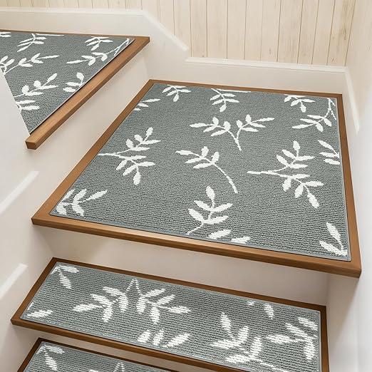 Carpet Stair Treads, Non-Slip Landing Mat for Wooden Steps Indoor, 30"x 30" Peel and Stick Soft Stair Rugs for Pets Non Skid Wood Staircase Step Treads Reusable, Grey