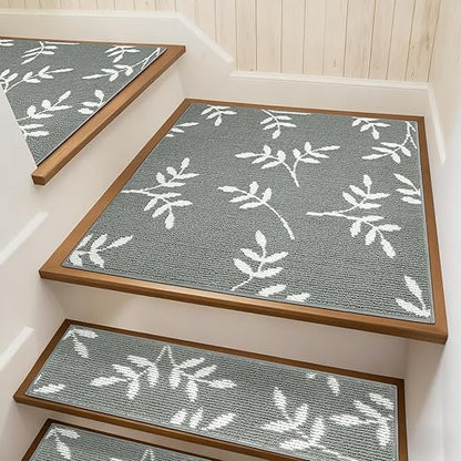 Carpet Stair Treads, Non-Slip Landing Mat for Wooden Steps Indoor, 30"x 30" Peel and Stick Soft Stair Rugs for Pets Non Skid Wood Staircase Step Treads Reusable, Grey