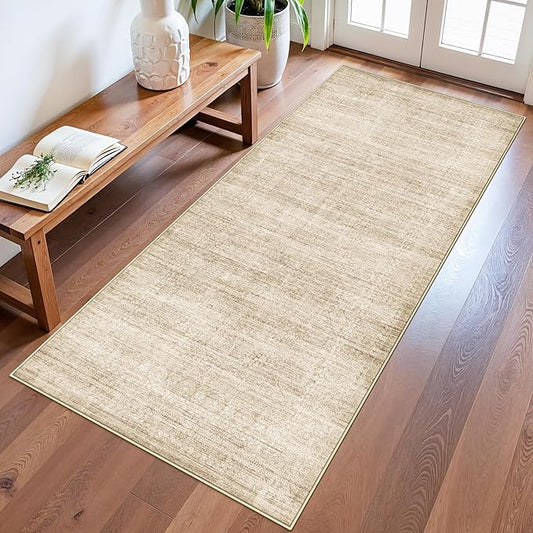 Washable 3x6 Entryway Area Rugs: Abstract Water-Resistant Kitchen Rug Low Pile Soft Beside Carpet for Bedroom Nursery Anti-Slip Bathroom Runner Rug Distressed Hallway Floor Mat(3x6,Neutral/Beige)