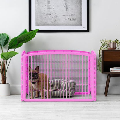 IRIS USA 24" Exercise 4-Panel Pet Playpen, Puppy Pet Small Medium Dog Pen Keep Pets Secure Easy Assemble Rust-Free Heavy-Duty Molded Plastic Customizable, Pink