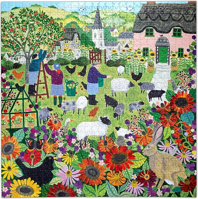 eeBoo 1000 Piece Puzzle - Village Orchard Jigsaw Puzzle for Adults, Square 23" x 23" Made with Recycled Board & Vegetable-Based Ink