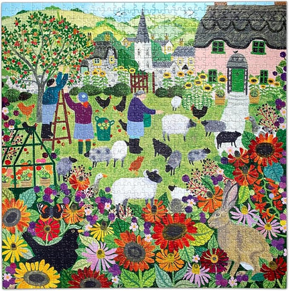 eeBoo 1000 Piece Puzzle - Village Orchard Jigsaw Puzzle for Adults, Square 23" x 23" Made with Recycled Board & Vegetable-Based Ink