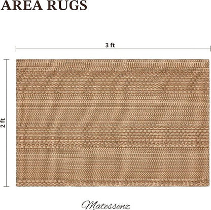 2x3 Textured Washable Entry Rug, Natural Woven Low-Profile Door Mat with Non-Slip TPR Backing, Light Brown, for Entryway, Kitchen, Laundry Room