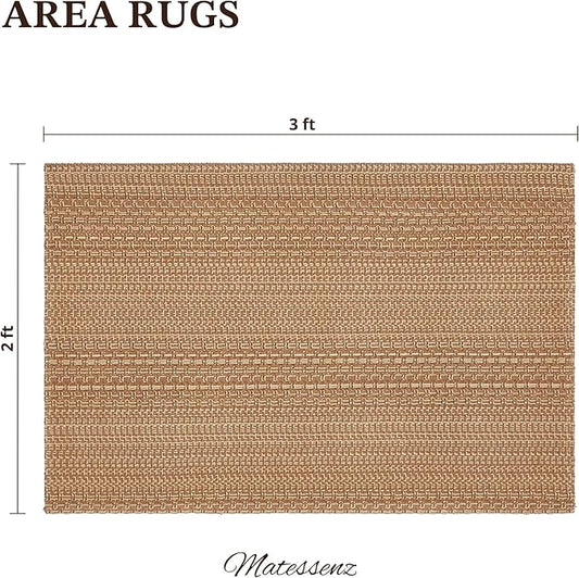 2x3 Textured Washable Entry Rug, Natural Woven Low-Profile Door Mat with Non-Slip TPR Backing, Light Brown, for Entryway, Kitchen, Laundry Room