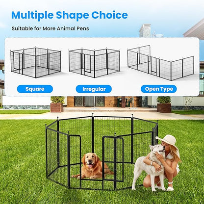 HealSmart Dog Playpen 32 Inch 8 Panels, Multi-Shaped Foldable Metal Pet Pen Fence with Single Gate, Light Weight and Easy to Carry, Black