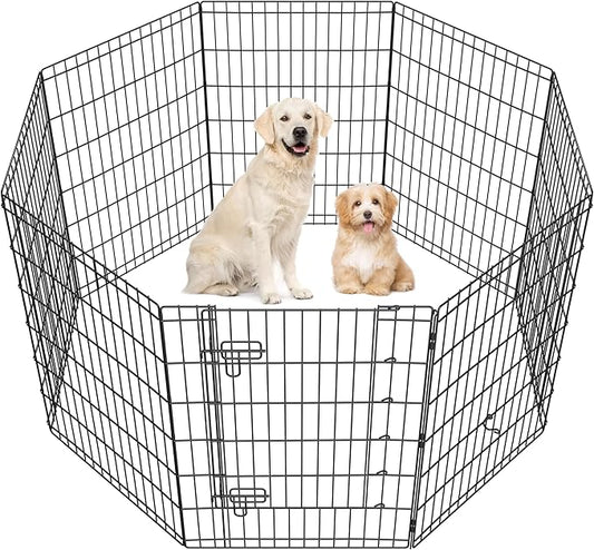 Yaheetech 34" High 8 Panel Foldable Metal Dog Exercise Pen Pet Playpen Dog Fence Outdoor & Indoor Use for Small Animals with Door Black