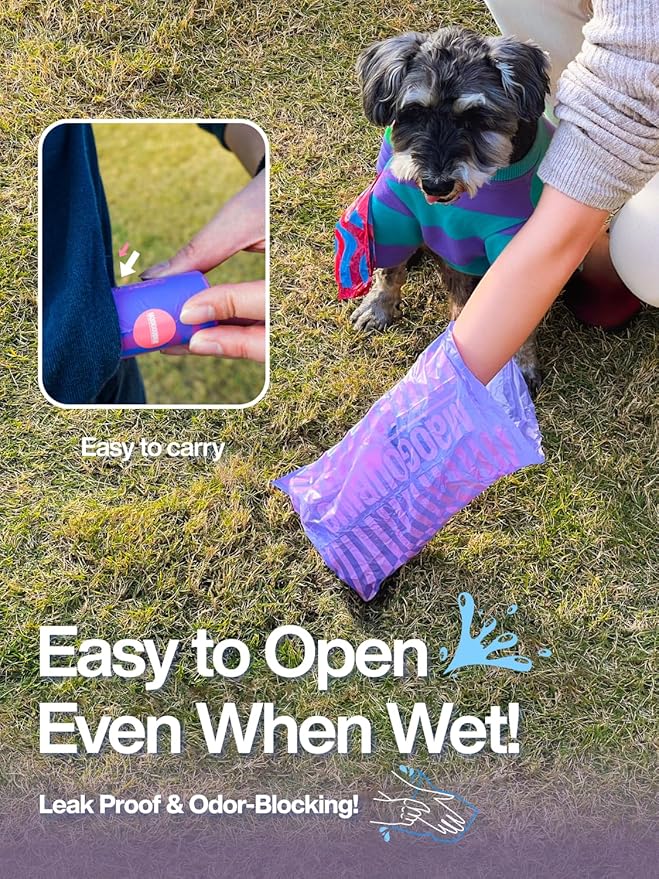 Dog Poop Bags Rolls - 300 Counts Leak Proof & Extra Thick, 20 Rolls Jasmine Scented Pet Poop Bags for Dogs, Doggie Waste Bag for Walking, Travel, Home 9 x 13 Inches (Purple)
