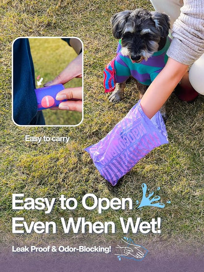 Dog Poop Bags Rolls - 300 Counts Leak Proof & Extra Thick, 20 Rolls Jasmine Scented Pet Poop Bags for Dogs, Doggie Waste Bag for Walking, Travel, Home 9 x 13 Inches (Purple)