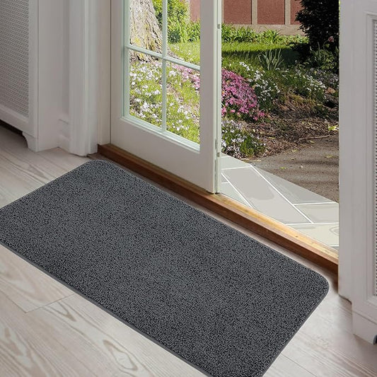 ITSOFT Dirt Trapper Indoor Door Mat & Entrance Rug for Wet Muddy Shoes and Pet Paws, Non-Slip Machine Washable, Shoe Scraper, Absorbent Welcome Dog Mat for Front Door, Entry Way (30x18, Dark Gray)