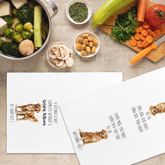 Golden Retriver Dog Kitchen Towels Set of 2, Funny Dog Kitchen Decor, Dogs Gifts for Women Men Hand Towel, Pet Owner Gift Decorative Tea Towels Dish Towel 16x24 Inch