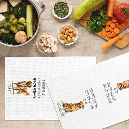 Golden Retriver Dog Kitchen Towels Set of 2, Funny Dog Kitchen Decor, Dogs Gifts for Women Men Hand Towel, Pet Owner Gift Decorative Tea Towels Dish Towel 16x24 Inch