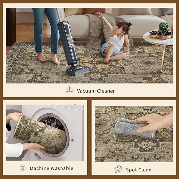 Ciicool Washable Vintage Runner Rugs - 2'6" x 10' ft Hallways Carpet, Boho Low Pile Long Non Slip Soft Stair Runners Kitchen Indoor Oriental Throw Rug for Living Room