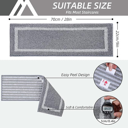 COSY HOMEER Soft Stair Treads Non-Slip Carpet Mat 28inX9in Indoor Stair Runners for Wooden Steps, Stair Rugs for Kids and Dogs, 100% Polyester TPE Backing 7pcs,Grey,Square