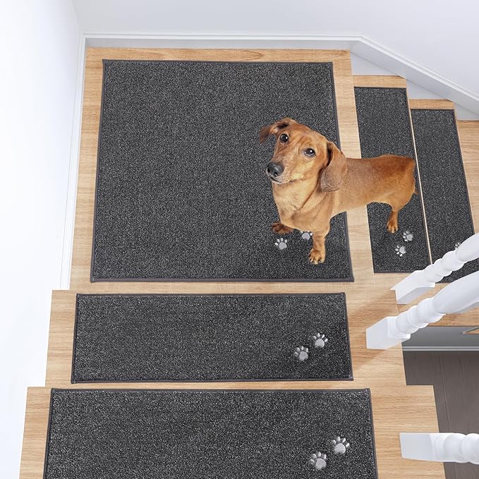 BEQHAUSE Stair Landing Rug Non-Slip 30"x30",Square Stair Landing Mats for Stair Washable,Carpet Stair Treads Matching Mats for Wooden Steps Indoor Landing Rugs Surface Polyester TPE Backing, Charcoal