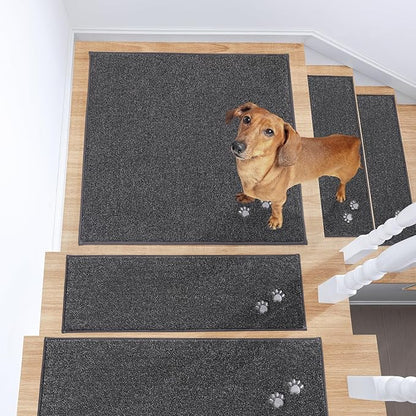 BEQHAUSE Stair Landing Rug Non-Slip 30"x30",Square Stair Landing Mats for Stair Washable,Carpet Stair Treads Matching Mats for Wooden Steps Indoor Landing Rugs Surface Polyester TPE Backing, Charcoal