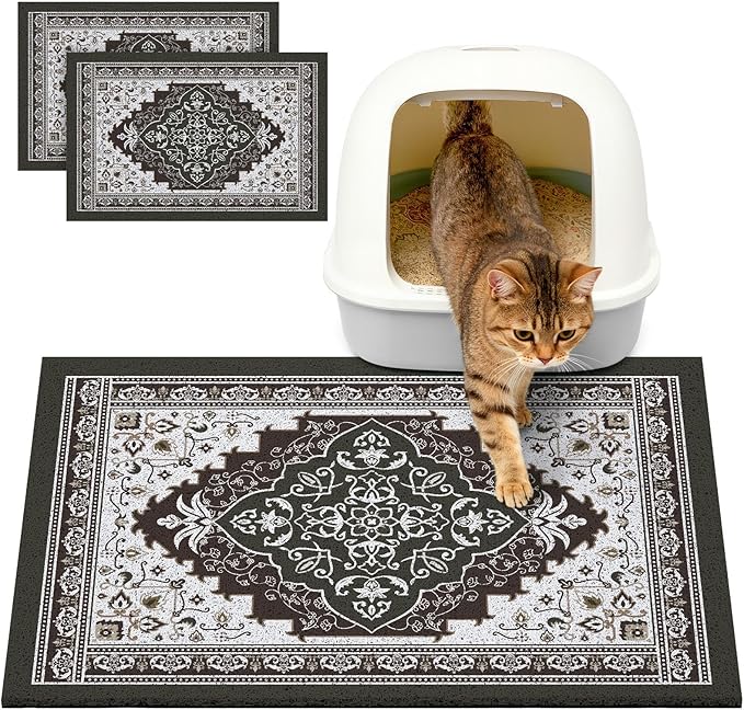 Glittme 2PCS Cat Litter Mat with Non-Slip Bottom Litter Box Mat 33"X22" Litter Trapping Mat Easy to Clean Washable Cat Food Mat for Kitty,L