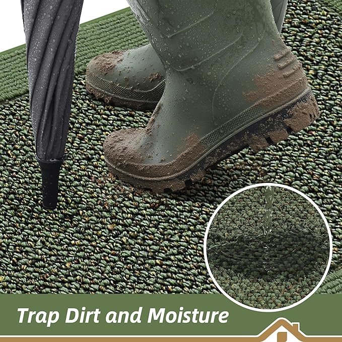 BEQHAUSE Indoor Door Mat 36" x 60", Dirt Trapper Door Mats Non-Slip Entryway Rugs Washable, Resist Dirt Absorbent Welcome Mat, Low Profile Floor Mats for Front Back Door and Entryway, Green