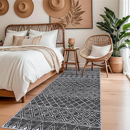 4x8 Rug Machine Washable - Moroccan Hallway Runner Rug Non Slip Pets Friendly Runner Low Pile Soft Indoor Floor Mat Front Door for Kitchen Bedroom Entryway Laundry 4x8 Black