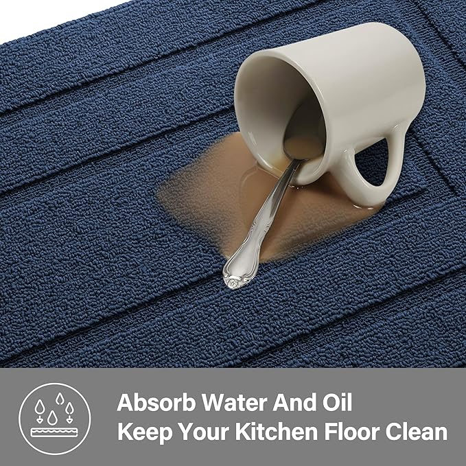 GRANNY SAYS Kitchen Mats for Floor Resist Dirt Kitchen Rugs Non Slip Washable, Large Rug Runner for Sink Laundry Thick Durable Polypropylene Comfort Standing, 59'' x 19.7'', Deep Blue