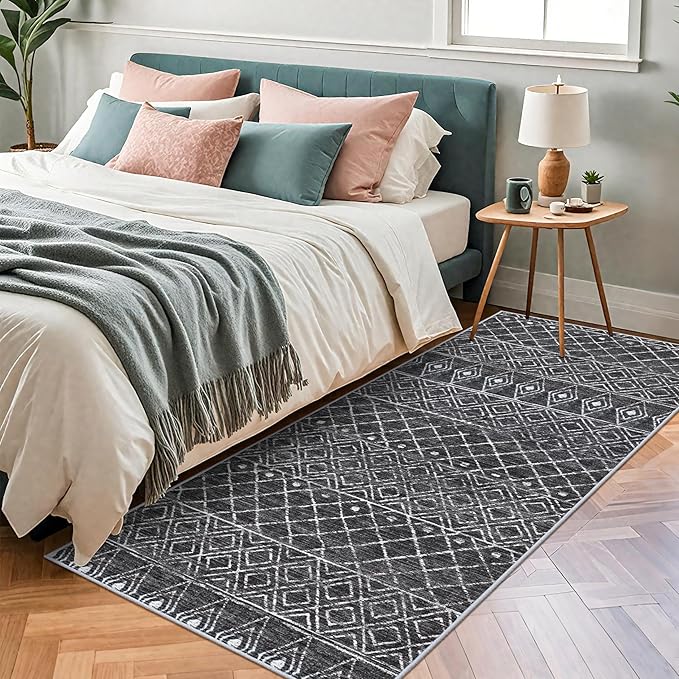 3x6 Runner Rug Washable - Moroccan Hallway Runners Non Slip Pets Friendly Rug Low Pile Soft Indoor Floor Mat Front Door for Kitchen Bedroom Entryway Laundry 3x6 Black