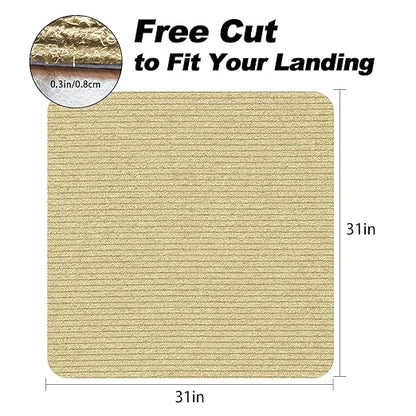 Stair Treads for Wooden Steps Carpet, Non-Slip Stair Runner Indoor Outdoor Stair Tread Mats Covers Pads, 31" x 31"Matching Landing Step Runner for Elders, Kids and Dogs (31" x 31", Beige)