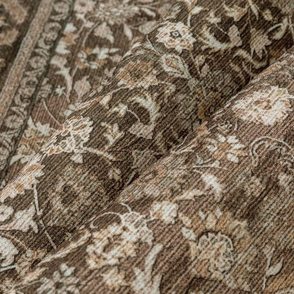Brown Runner Rug 2x6 Washable Vintage Floral Long Carpet for Hallway Soft Low Pile Non Slip Indoor Accent Rug Retro Distressed Throw Rug for Bathroom Bedroom Laundry Dining Room