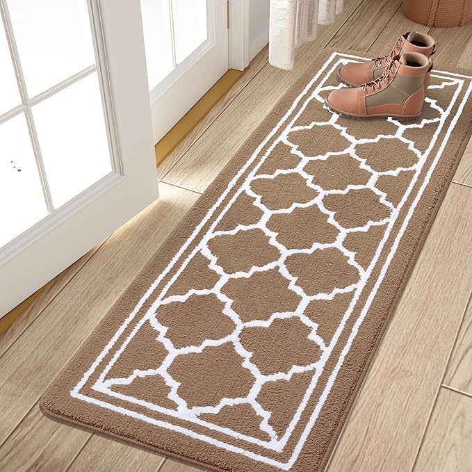 Buganda Long Indoor Door Mat, Dirt-Resistant and Absorbent Doormat, Anti-Slip, Low Profile Floor Mats for Inside Entryway, Front, and Back Door Entrance (59x20 Inches, Brown)