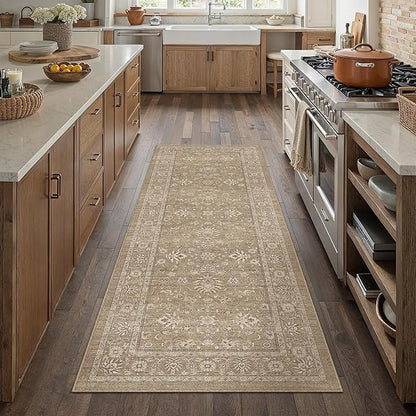2x6 Runner Rug Brown Washable Hallway Vintage Carpet Kitchen Small Long Non Slip Stain Soft Resistant Low Pile Thin Boho Accent Indoor Throw Rug for Bedroom Laundry Living Room