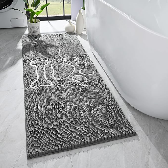 AROGAN Doormat Dog Chenille Doormats Indoor Entrance Grey, Pet Indoor Door Mats Washable for Mud Entry Busy Area Dogs Muddy Pawprints 30x48 Inch